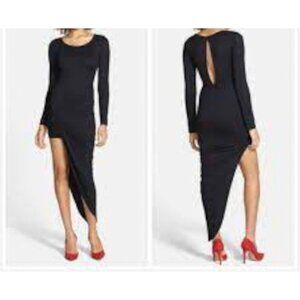 ASTR Womens Medium Black Asymmetrical Hem Hi Low Jersey Bodycon Dress Stretch